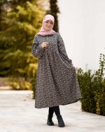 پیراهن ست مادر و کودک مدل جانای مادرانه رنگ زمینه سبز یشمی کد: AB21010