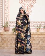 چادر رنگی سنتي زمینه مشکی قهوه اي طرح باغ رضوان 1 كد CH315071 - تصویر 3