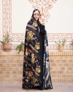 چادر رنگی سنتي زمینه مشکی قهوه اي طرح باغ رضوان 1 كد CH315071
