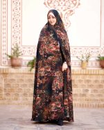 چادر رنگی سنتي زمینه قهوه اي طرح باغ رضوان 2 كد CH315073