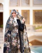 چادر رنگی سنتي زمینه مشکی قهوه ای باغ رضوان3 كد CH315079 - تصویر 3