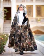 چادر رنگی سنتي زمینه مشکی قهوه ای باغ رضوان3 كد CH315079