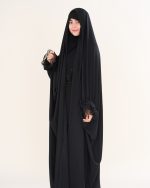 چادر عربی اصیل کار شده طرح غزل با پارچه ندا کد CH422056 - تصویر 5