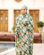 چادر نماز رنگی طرحدار پارچه کُدَری زمینه سبز کد CH 004 - تصویر 3