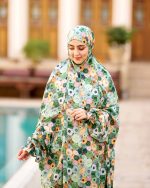 چادر نماز رنگی طرحدار پارچه کُدَری زمینه سبز کد CH 004 - تصویر 6