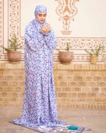 چادر نماز رنگی طرحدار پارچه کُدَری زمینه آبی کد CH 006 - تصویر 2