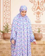 چادر نماز رنگی طرحدار پارچه کُدَری زمینه آبی کد CH 006 - تصویر 6