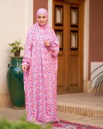 چادر نماز رنگی طرحدار پارچه کُدَری زمینه صورتی کد CH 007 - تصویر 3