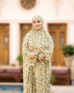 چادر نماز رنگی طرحدار پارچه کُدَری زمینه سبز فیروزه ای کد CH 009 - تصویر 6
