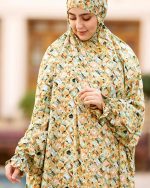 چادر نماز رنگی طرحدار پارچه کُدَری زمینه سبز فیروزه ای کد CH 009 - تصویر 5