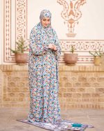 چادر نماز رنگی طرحدار پارچه کُدَری زمینه آبی کد CH 011 - تصویر 2
