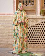 چادر نماز رنگی طرحدار پارچه کُدَری  زمینه سبز آبی کد CH 019 - تصویر 5