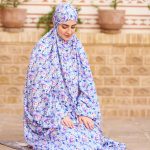 چادر نماز رنگی طرحدار پارچه کُدَری زمینه آبی کد CH 006