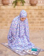 چادر نماز رنگی طرحدار پارچه کُدَری زمینه آبی کد CH 006 - تصویر 3