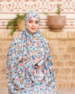 چادر نماز رنگی طرحدار پارچه کُدَری زمینه آبی کد CH 011 - تصویر 4