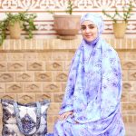 چادر نماز رنگی طرحدار پارچه کُدَری زمینه آبی کد CH 014