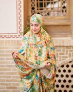چادر نماز رنگی طرحدار پارچه کُدَری  زمینه سبز آبی کد CH 019