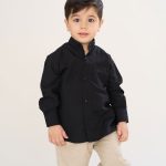 پیراهن یقه دیپلمات مشکی آستین بلند پسرانه کد PB12050