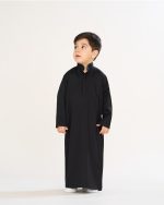 دشداشه عربی یقه دیپلمات مشکی آستین بلند پسرانه کد PB12058 - تصویر 3