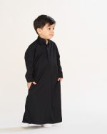 دشداشه عربی یقه دیپلمات مشکی آستین بلند پسرانه کد PB12058 - تصویر 7