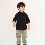 پیراهن یقه انگلیسی مشکی آستین بلند پارچه کنفی بچه گانه PB12072