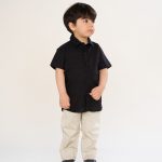 پیراهن یقه انگلیسی مشکی آستین کوتاه پارچه لنین بچه گانه PB12073