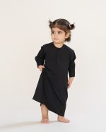 دشداشه عربی بدون یقه مشکی آستین بلند مچ دار پسرانه کد PB12086 - تصویر 4