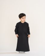 دشداشه عربی بدون یقه مشکی آستین بلند مچ دار پسرانه کد PB12086 - تصویر 3