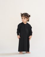 دشداشه عربی بدون یقه مشکی آستین بلند مچ دار پسرانه کد PB12086