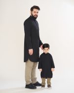 پیراهن پاکستانی مشکی یقه آخوندی آستین بلند مردانه کد PM22001 - تصویر 7