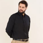 پیراهن یقه انگلیسی مشکی آستین بلند مردانه کد PM11014