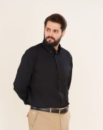 پیراهن یقه انگلیسی مشکی آستین بلند مردانه کد PM11014