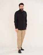 پیراهن یقه انگلیسی مشکی آستین بلند مردانه کد PM11014 - تصویر 2