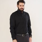 پیراهن یقه دیپلمات مشکی آستین بلند مردانه کد PM11018