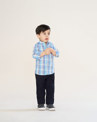 پیراهن بچه گانه یقه دیپلمات آستین بلند چهار خانه کد PB12055