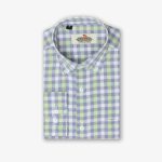 پیراهن تترون یقه انگلیسی کلاسیک چهارخانه زمینه سبز و سفید کد PC12105