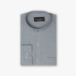 پیراهن تترون یقه دیپلمات کلاسیک راه راه زمینه طوسی کد PC12132