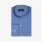 پیراهن تترون یقه دیپلمات کلاسیک ساده زمینه آبی کاربنی کد PC12217
