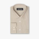 پیراهن تترون یقه انگلیسی کلاسیک راه راه نسکافه ای سفید کد PC12335